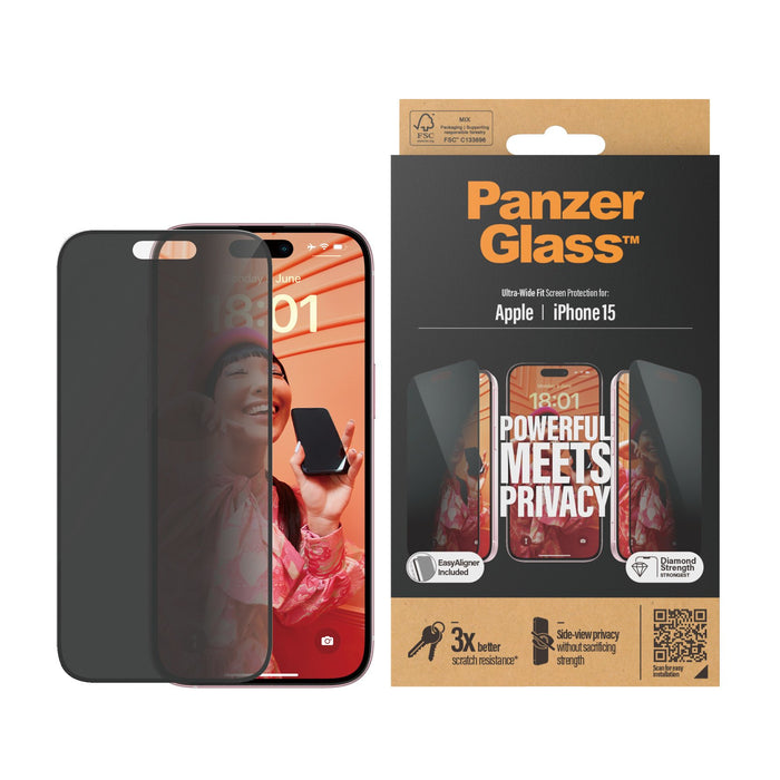 EAN 5711724128097 - PanzerGlass ® Privacy Screen Protector iPhone 15 | Ultra-Wide Fit w. EasyAligner Protector de pantalla Ap imagen 2