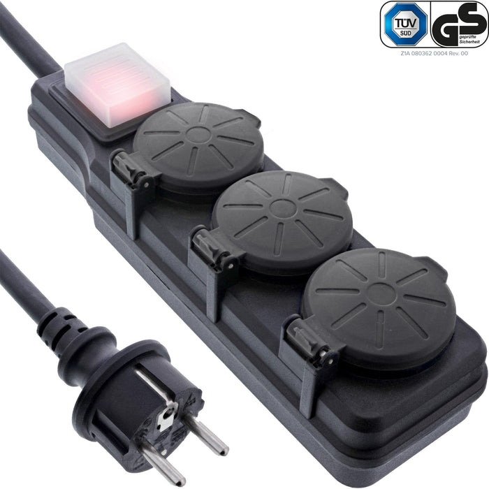 Inline® Outdoor Power Strip, 3 Port Type F German, Ip44, With Power-Switch, 3m