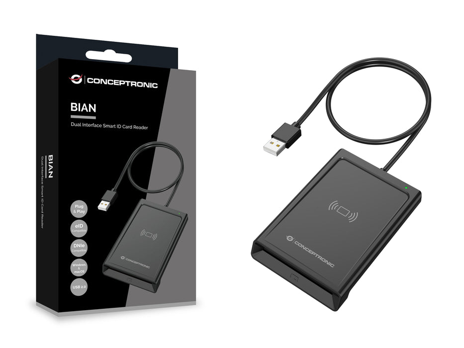Lector De Tarjetas Conceptronic Dual-Interf. Smart-Id Kartenleser Usb-A Negro