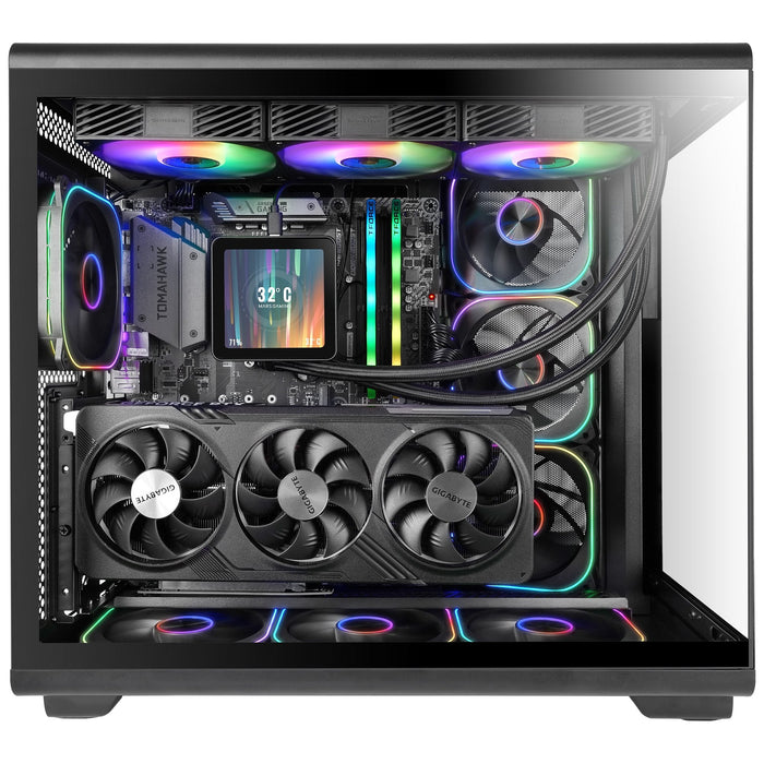 Caja Pc  Atx Mars Gaming Mc-Revpro Pantalla Lcd 4.3" Cristal Templado 4x Ventiladores Argb Black