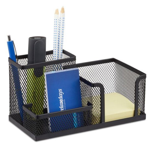 Relaxdays Escritorio-Organizer 3 Compartimentos, Metal Negro
