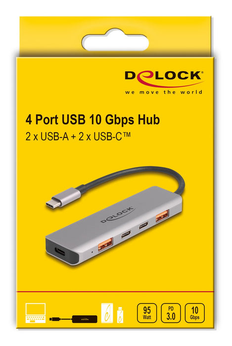 Hub Delock Usb 10 Gbps 2 Port Usb Typ-A + 2 Port Usb Tipo-C
