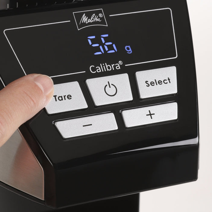 Molinillo De Café Melitta Calibra 1027-01  Eléctrico Cónico Con 39 Ajustes De Molienda, Apto Para Distintas Cafeteras, Moledor De Café Con Báscula Digital Y Pantalla Lcd, 200?G, Negro