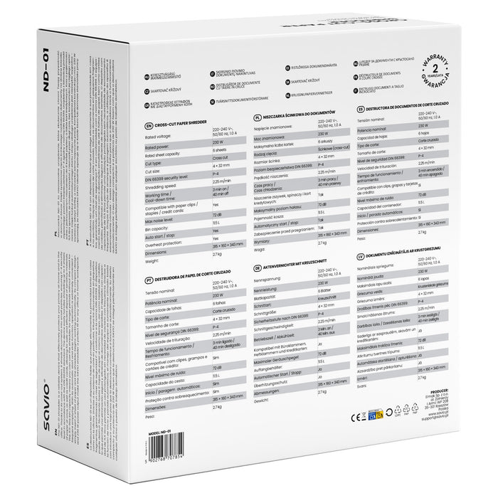 Savio Nd-01 Triturador De Papel Corte Cruzado 72 Db Negro