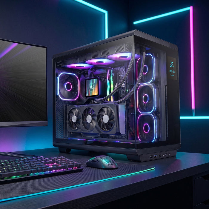 Caja Pc  Atx Mars Gaming Mc-Revmax Pantalla Lcd 11.8" Cristal Templado 4x Ventiladores Argb Negro