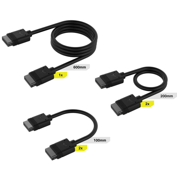 Corsair Icue Link Kit De Cables, 600 / 200 / 100mm, Recto Negro, 5 Piezas