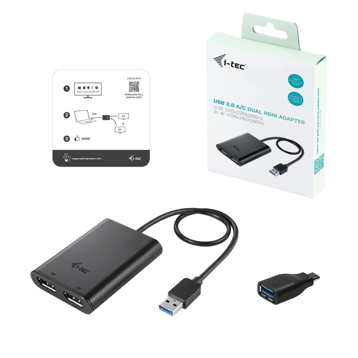 I-Tec Usb 3.0 Display Port 2x Dp 4k Ultra Hd 4096x2160 60hz Display Adapter With  Displaylink Chip 6950 For Macos Windows Android