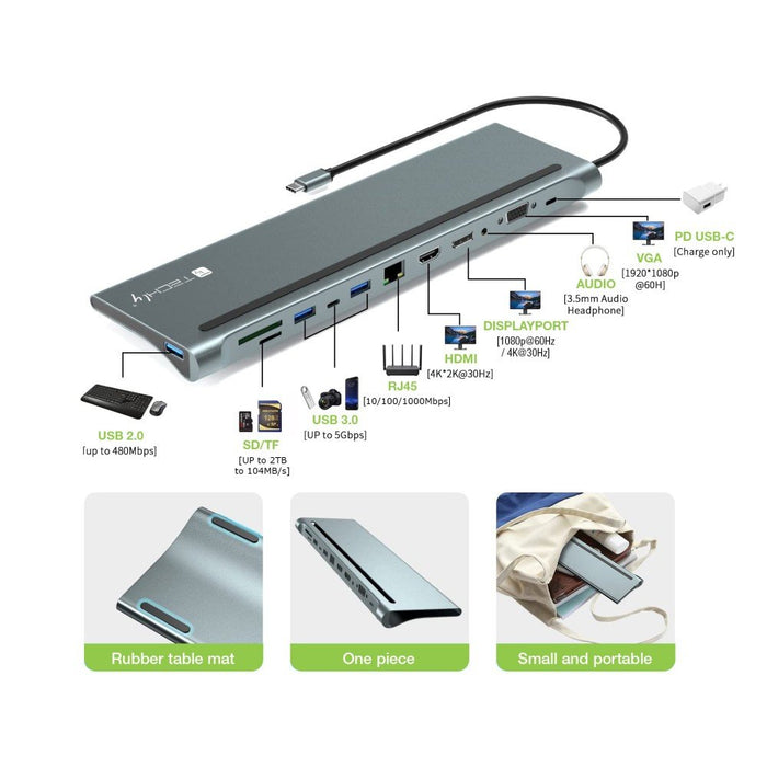 EAN 8059018365368 - Techly IUSB31C-DOCK12DPHD base para portátil y replicador de puertos Alámbrico USB 3.2 Gen 1 (3.1 Gen 1)  imagen 3