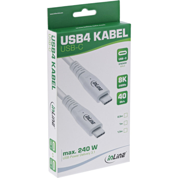 Inline® Usb4 Cable, Usb Type-C Male/Male, Pd 240w, 8k60hz, Tpe White, 1m