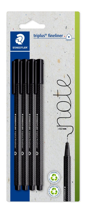 Staedtler Fineliner Triplus Rpp, Negro. 4st Bk