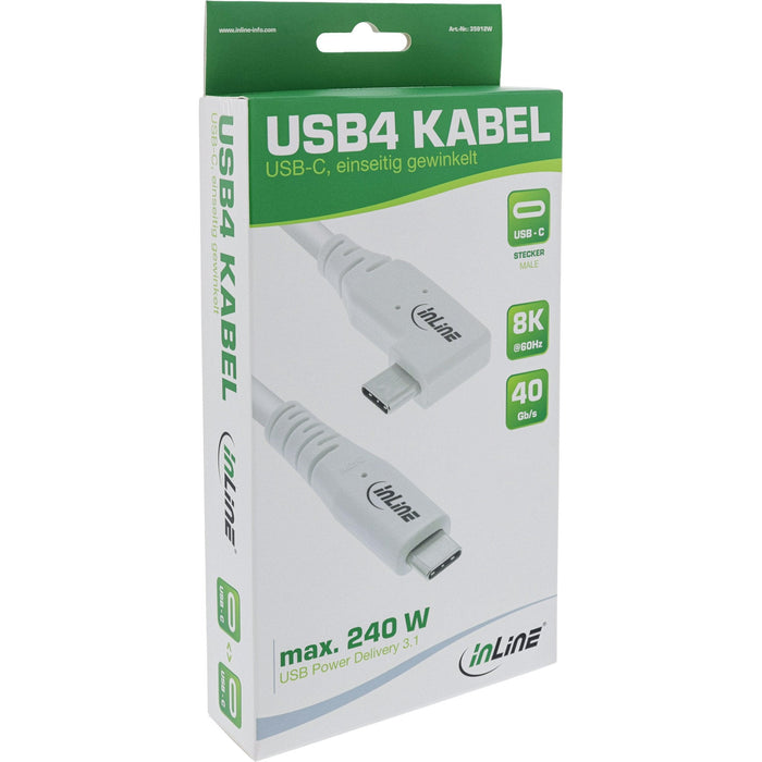 Inline Usb4 Cable, Usb Type-C, One Side Angled, Pd 240w, 8k60hz, Tpe White, 1.5m