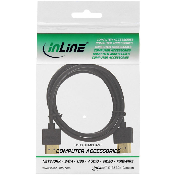 Cable Hdmi De Inline Con Ethernet Tipo A A A Macho Superfino Negro/Dorado 0,5 M