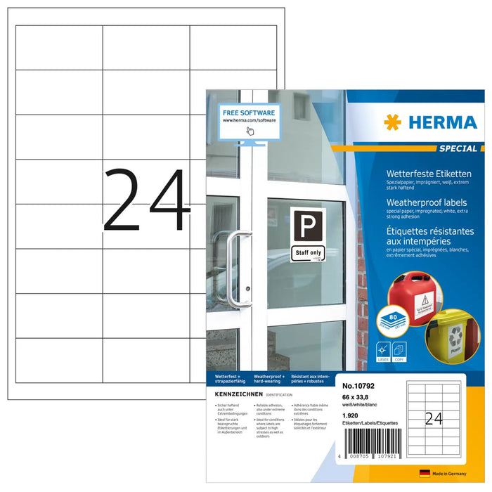 EAN 4008705107921 - HERMA 10792 etiqueta autoadhesiva Rectángulo Blanco 1920 pieza(s) imagen 1