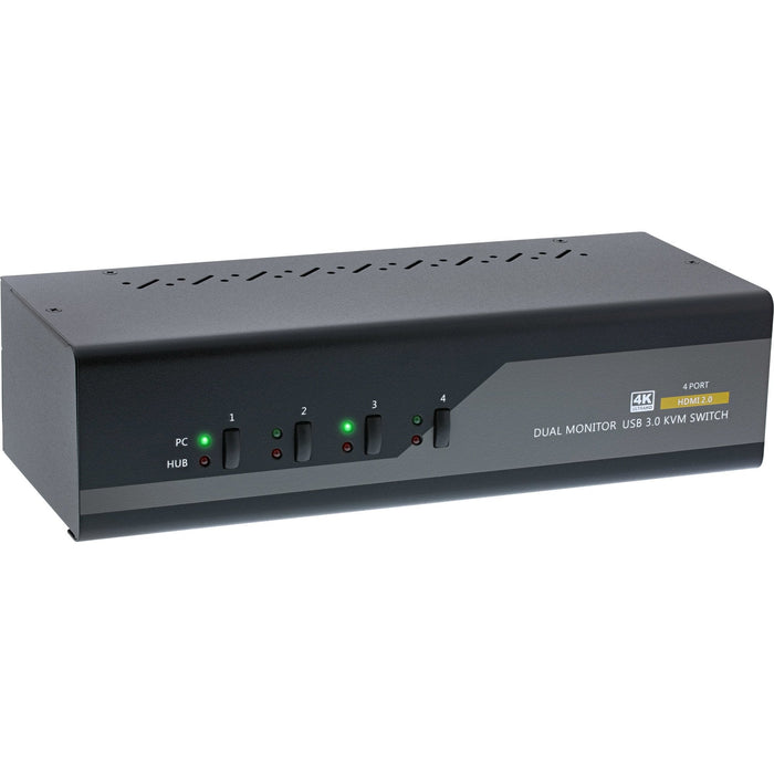 Switch Kvm Inline, 4 Puertos, Monitor Dual, Hdmi 2.0, 4k, Usb 3.0, Audio