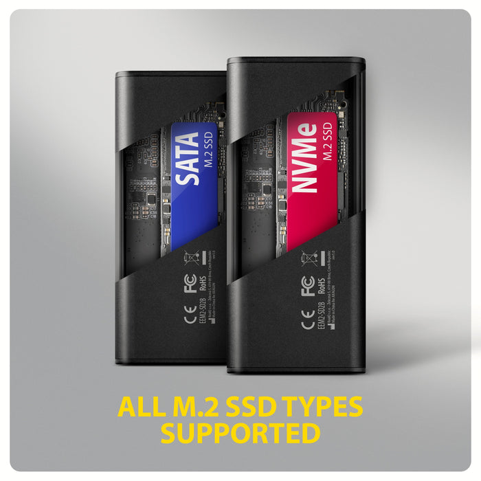 Eem2-Sd2b Obudowa Zewnetrzna Aluminiowa Bezsrubowa Usb-A/C 3.2 Gen2 M.2 Nvme/Sata Wyswietlacz Led, Czarny
