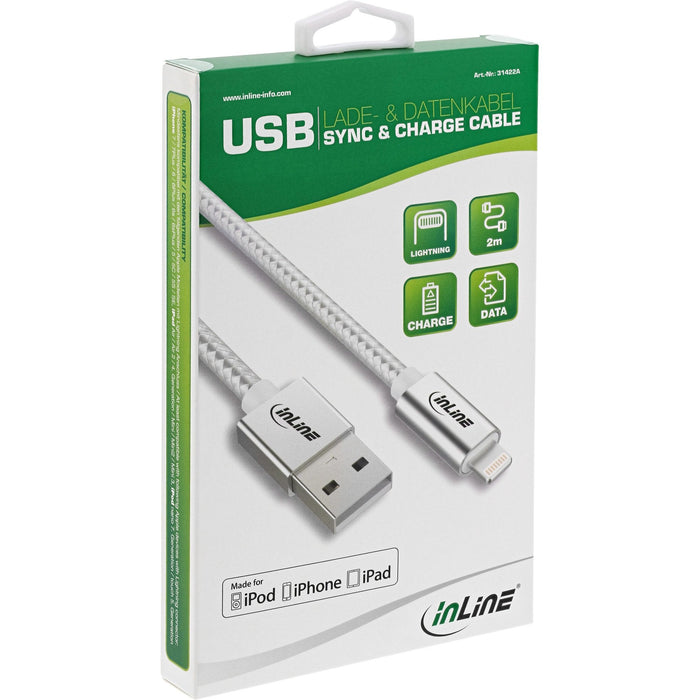 Cable Usb Inline Lightning Para Ipad Iphone Ipod Plata 2m Certificado Mfi