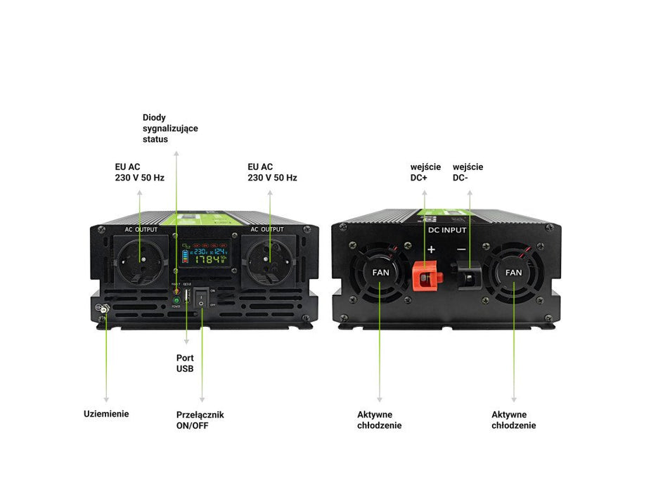 EAN 5904326374560 - Green Cell Przetwornica napicia PowerInverter LCD 12 V 2000W/40000W Przetwornica samochodowa z wywietlacz imagen 4