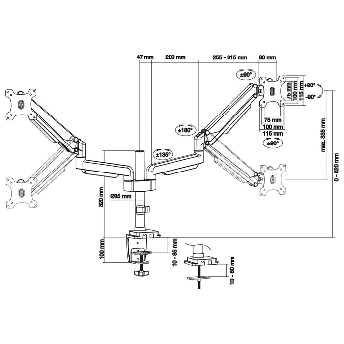 Soporte De Escritorio Inline Con Elevador Móvil Para Dos Pantallas De Hasta 82 Cm 32" Máx. 9 Kg