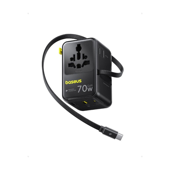 Baseus Enercore Cg11 Charger Retractable 2ac+2u + 70w, Black