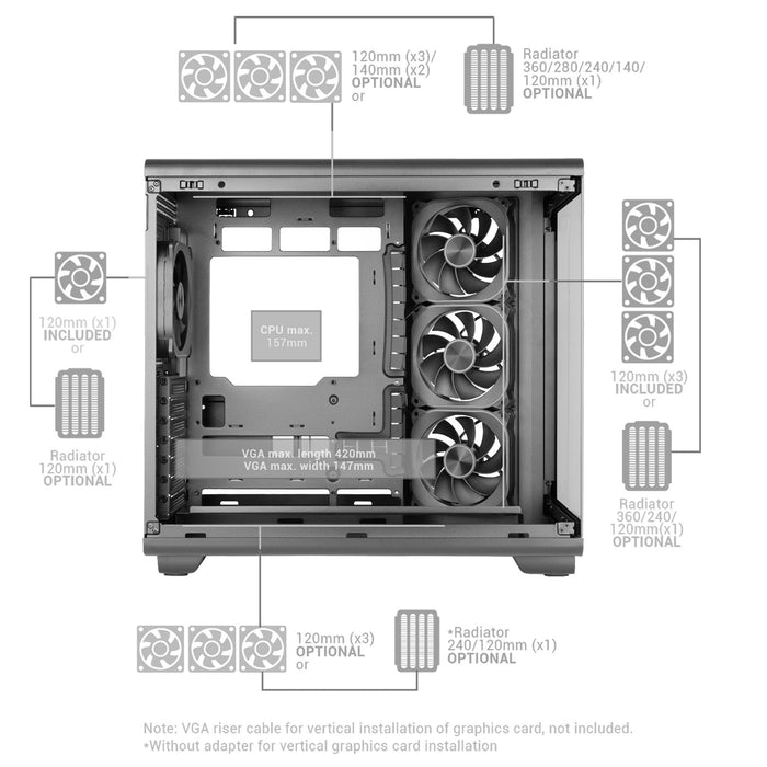 Caja Pc  Atx Mars Gaming Mc-Revpro Pantalla Lcd 4.3" Cristal Templado 4x Ventiladores Argb Black