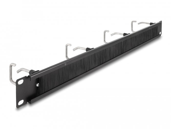 Delock Tira De Cepillos Para La Gestión De Cables De 19" Con 4 Ganchos Metálicos 1u Negro