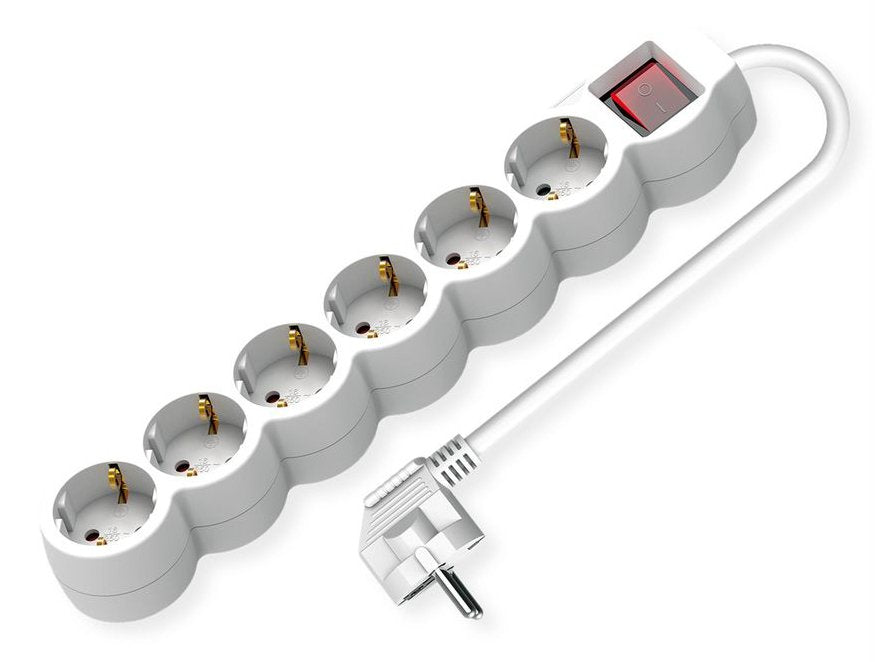 Value 6-Fach Steckdosenleiste Mit Schalter, Runde Dosen, Wei, 3 M