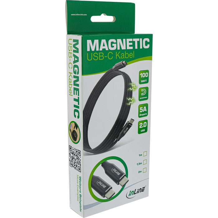 Inline® Magnetic Usb-C Cable, Usb-C Male/Male, 100w, Black, 1.5m