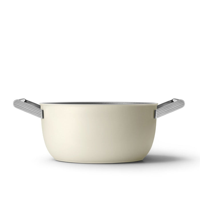 Smeg Csf2412crm Kasserolle, 24 Cm, Keramik, Edelstahlgriff, Cremefarben Matt