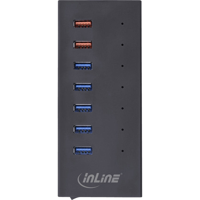 Inline Usb 3.2 Gen.1 Hub De 7 Puertos Caja De Aluminio Con Fuente De Alimentación De 2,5 A Negro