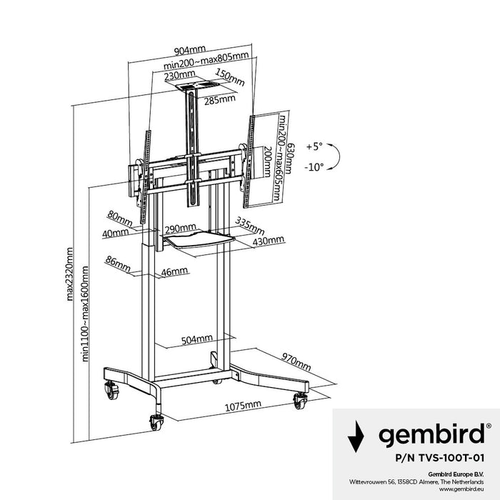 EAN 8716309129046 - Gembird Stojak pod tv z regulacj wysokoci mobilny 55-100 cali imagen 12