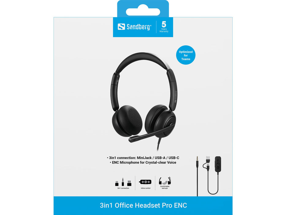EAN 5705730126543 - Sandberg 126-54 auricular y casco Auriculares Alámbrico Diadema Oficina/Centro de llamadas USB Type-C / U imagen 3