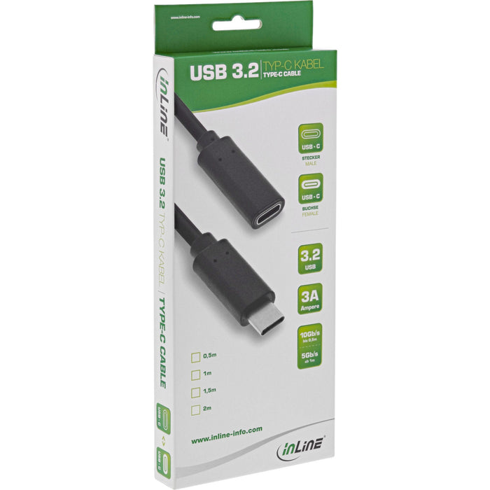 Cable Usb 3.2 Inline, Tipo C Macho/Hembra, Negro, 2 M