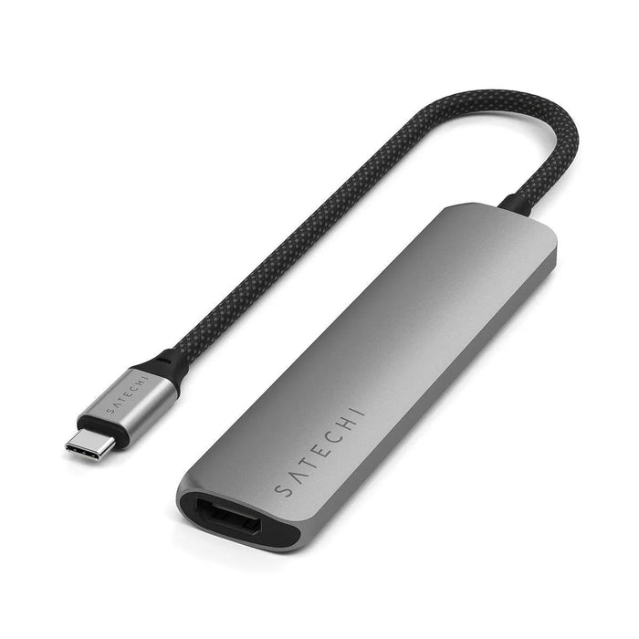 Satechi 6-In-1 Usb-C Slim Multiport Adapter - Aluminiowy Adapter Do Urzadzen Mobilnych Usb-C (Usb-C, 2x Usb-A, 4k Hdmi, Czytnik Kart Micro/Sd) (Gris)