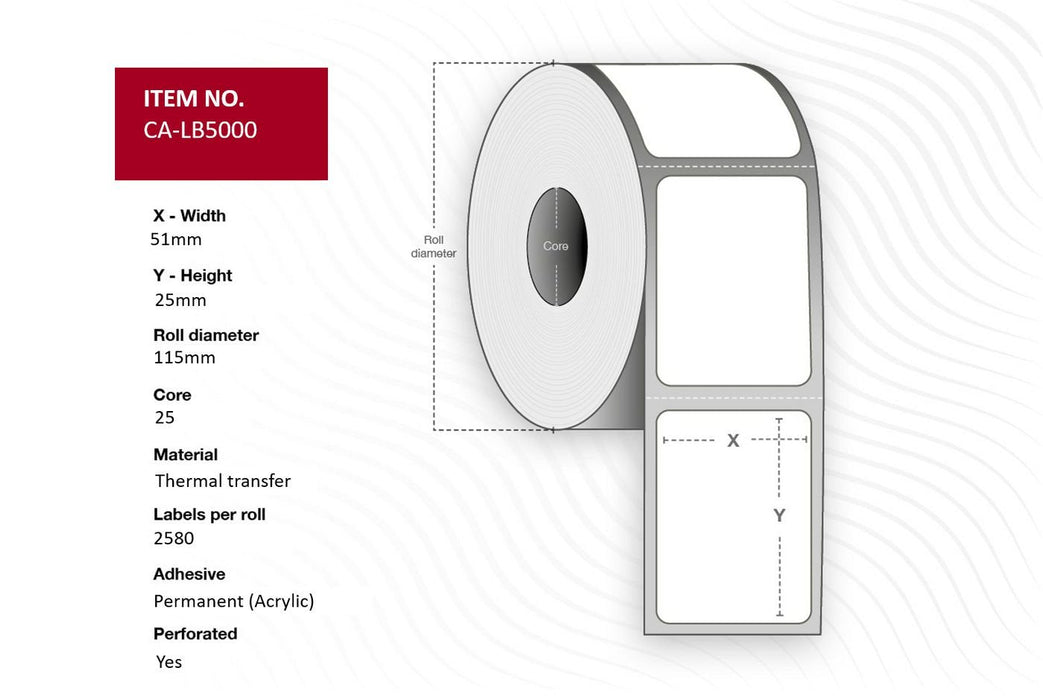 Label 51x25, Core 25, Thermal  Transfer, White Matt Coated,