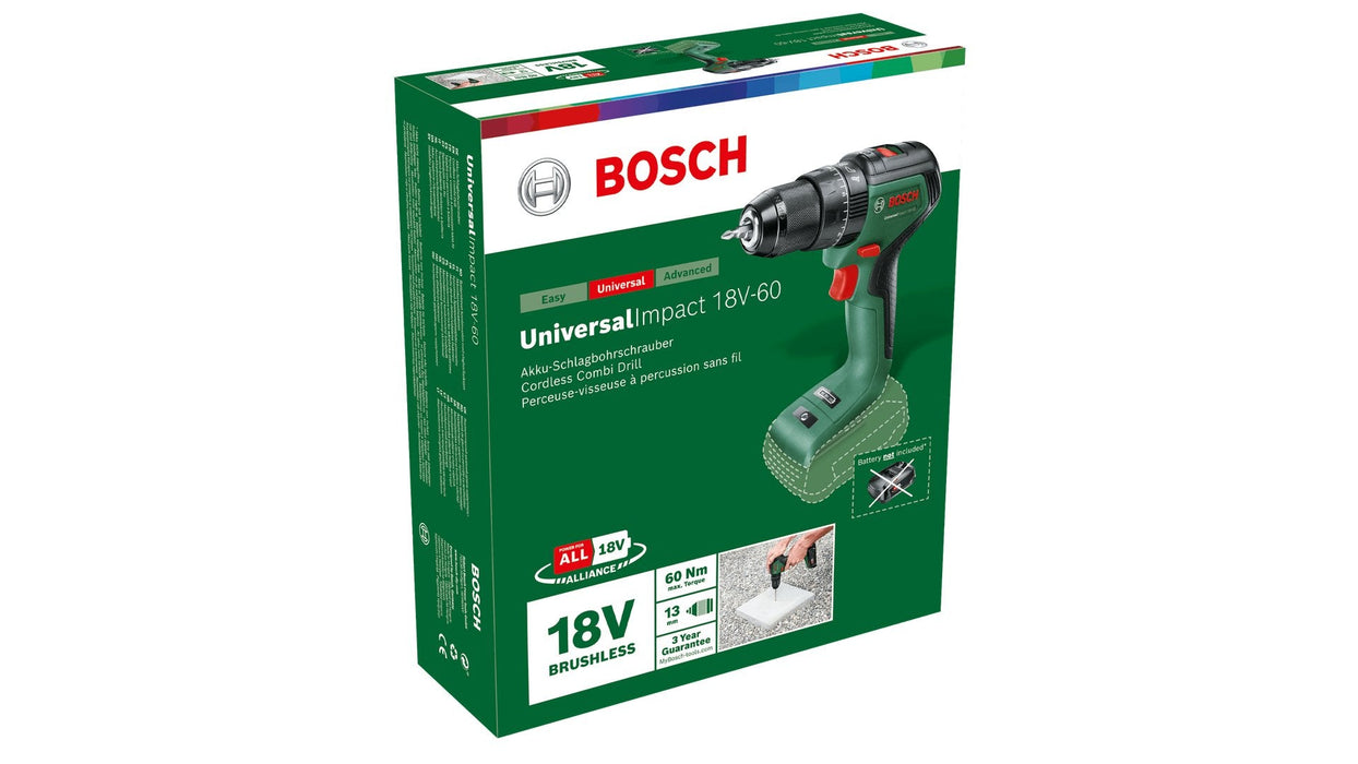 Bosch Taladro De Impacto A Batería Universalimpact 18v-60 Baretool Verde/Negro, Sin Batería Ni Cargador, Power For All Alliance
