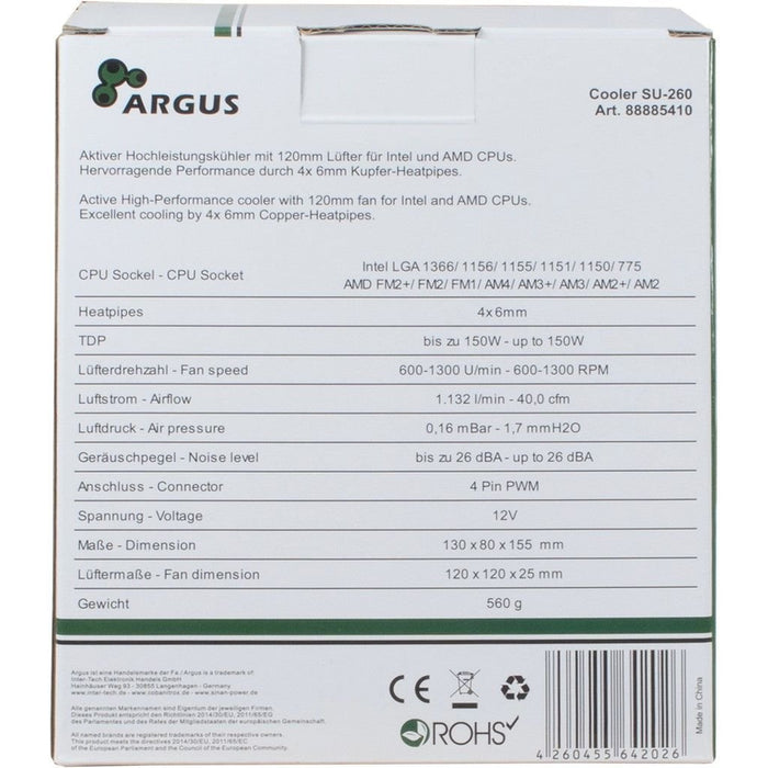 EAN 4260455642026 - Dynatron Argus SU-260 Procesador Enfriador 12 cm Negro, Naranja imagen 4