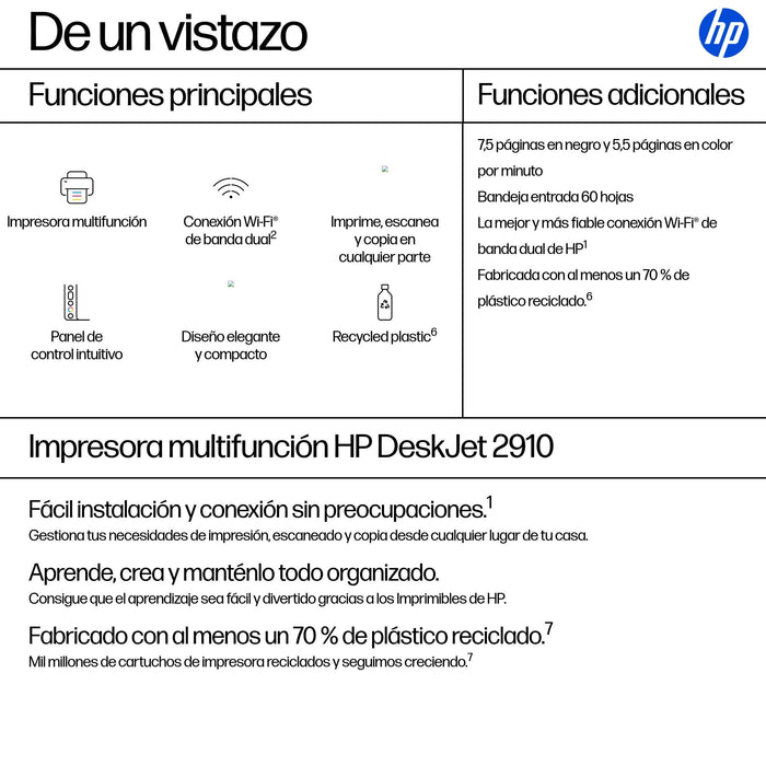 EAN 0198828789556 - HP DeskJet 2910 Inyección de tinta térmica A4 4800 x 1200 DPI 7,5 ppm Wifi imagen 3