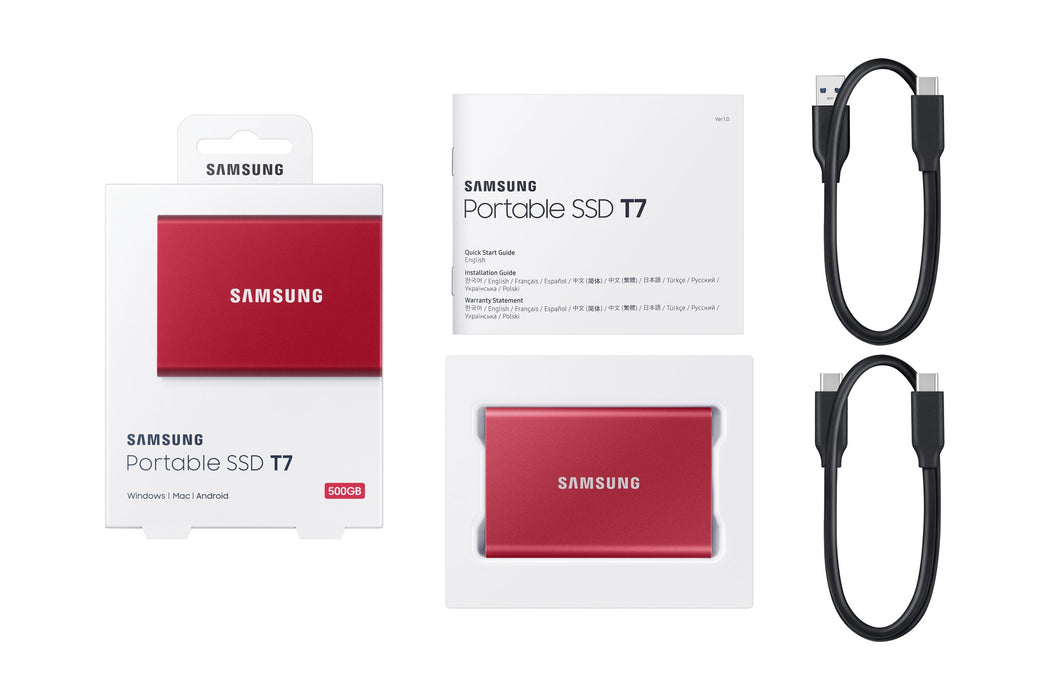 Disco Externo Ssd Samsung 500gb Portable T7 Usb3.2 Gen.2 Mettalic Red Extern Kit