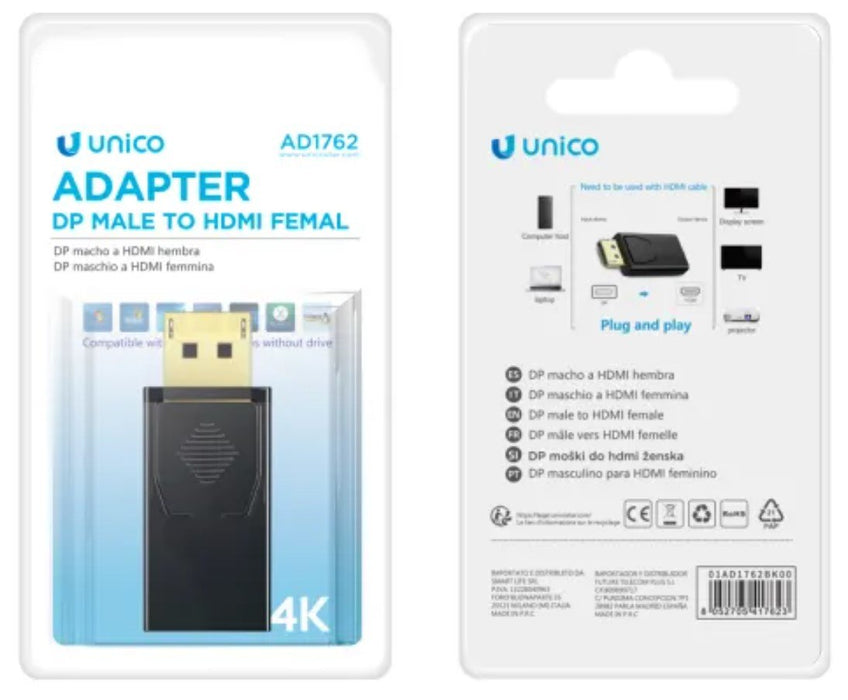 EAN 8052705417623 - UNICO AD1762 cambiador de género para cable DisplayPort HDMI Negro imagen 2