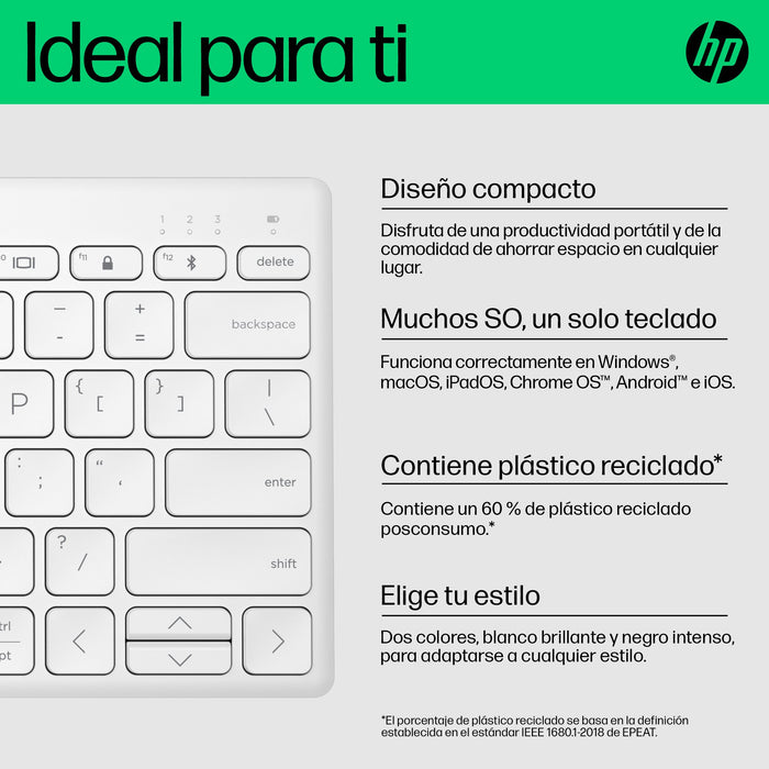 EAN 0196548516711 - HP 350 WHT Compact Multi-Device Keyboard teclado Hogar Blanco imagen 10