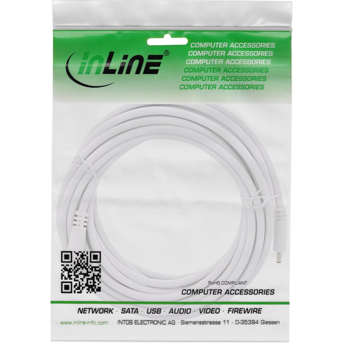 Cable De Extensión De Cc Inline, Enchufe De Cc Macho/Hembra 3,5x1,35 Mm, Awg 18, Blanco, 5 M