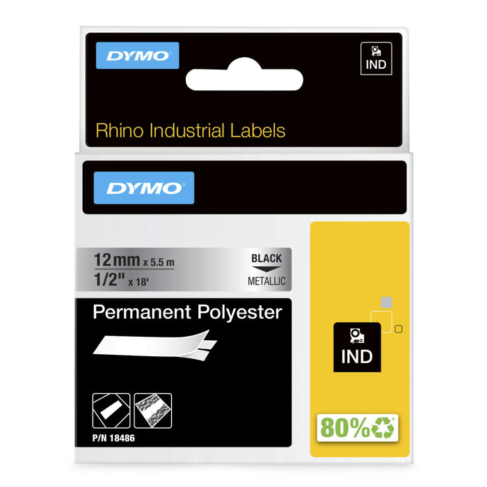 EAN 0071701184863 - DYMO 18486 cinta para impresora de etiquetas Negro sobre metálico imagen 1