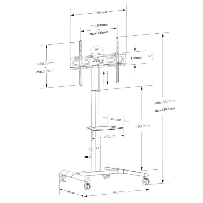 EAN 8059018364484 - Techly ICA-TR228 mueble y soporte para dispositivo multimedia Negro Panel plano Carro multimedia imagen 3