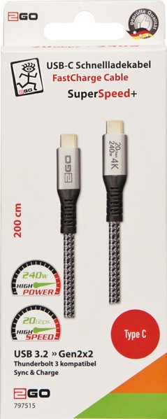 EAN 4010425975155 - 2GO 797515 cable USB USB 3.2 Gen 2x2 2 m USB C Plata imagen 2