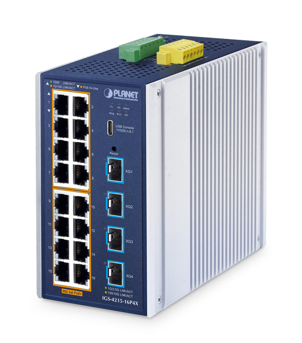 EAN 4711605288637 - PLANET ndustrial L2+ 16-Port 10/100/1000T 802.3at PoE + 4-Port 10G SFP+ Managed Ethernet Switch Gestionad imagen 1