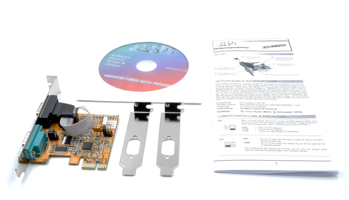 Io Exsys Pcie 2x Seriell Db9 (Ex-44082) Lp+++ Inkl. Low-Profile Slotblech