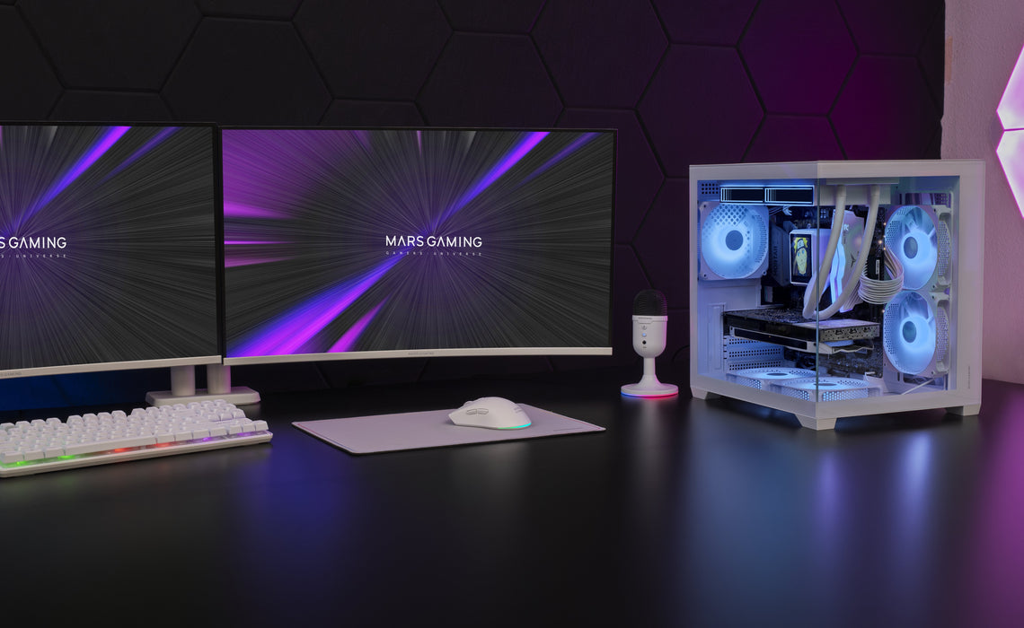 Caja Pc Micro Atx Mars Gaming Mc-View3w Gpu Max 330mm Cristal Templado Panoramico Argb Usb-C Blanca
