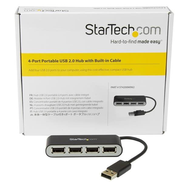 Startech.Com Concentrador Ladrón Usb 2.0 De 4 Puertos Con Cable Integrado Hub Portátil Usb 2.0 De 4 Puertos Alimentado Por El Bus Hub 4 X Usb 2.0 Sobremesa