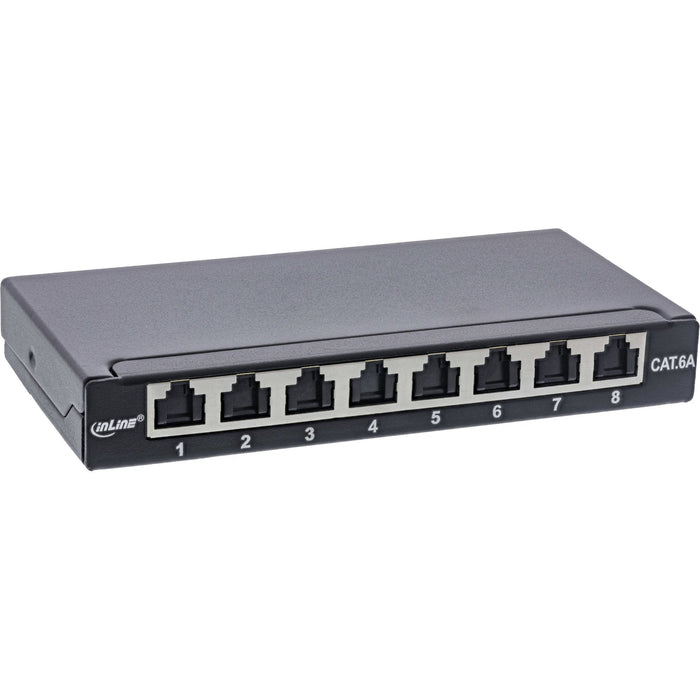Inline® Patch Panel Cat.6a 0.5u 8-Port, For Table/Wall/Rail, With Dust Projoection, Negro