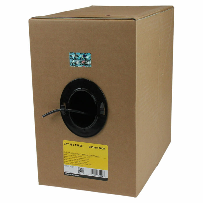 Startech.Com 1000 Ft Bulk Roll Of Black Cmr Cat5e Solid Utp Riser Cable Cat 5e Riser Cable Cat.5e Cmr Ethernet Cable 24 Awg Black (Wir5ecmrbk) Cable Al Por Mayor 304.9 M Utp Cat 5e Elevador Sólido Negro